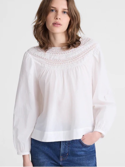 Madewell Lace Insert High Neck White Top Xl Nwt